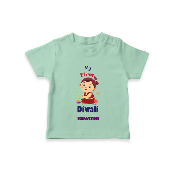 Happy Diwali | Little Firecracker Fun T-Shirt - MINT GREEN - 0-5 Months Old (Chest 17")