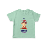 Personalized My First Diwali - T-Shirt For Girls - MINT GREEN - 0-5 Months Old (Chest 17")