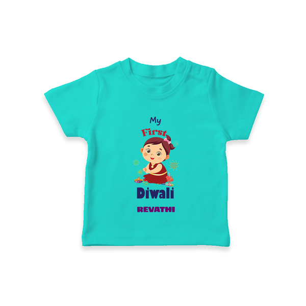 Happy Diwali | Little Firecracker Fun T-Shirt - TEAL - 0-5 Months Old (Chest 17")