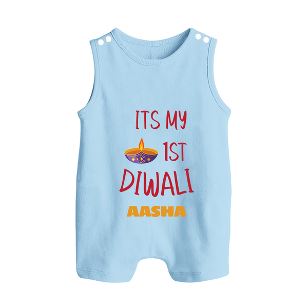 Happy Diwali | Lighting Up Our Lives Personalized Romper Suit - BABY BLUE - 0 - 5 Months Old (Chest 18")