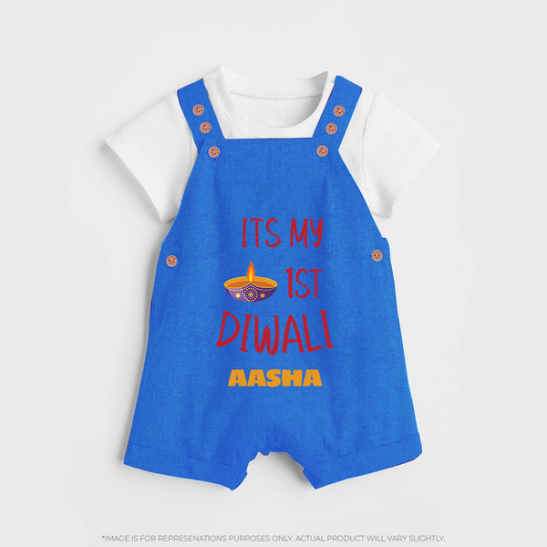 Happy Diwali | Lighting Up Our Lives Personalized Dungaree Set - COBALT BLUE - 0 - 5 Months Old (Chest 18")