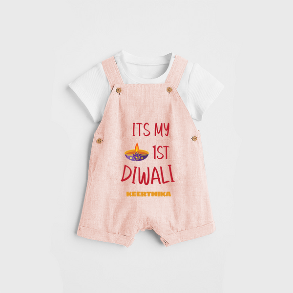 It's My First Diwali Personalized Dungaree Set For kids - PEACH - 0 - 5 Months Old (Chest 18")