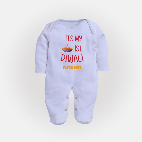 Happy Diwali | Lighting Up Our Lives Personalized Sleep Suit - BABY BLUE - New Born (Chest 7.5")