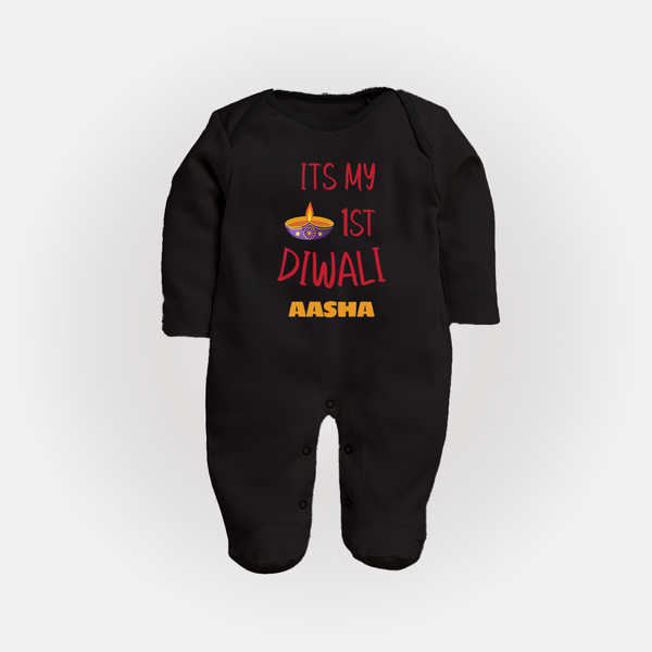 Happy Diwali | Lighting Up Our Lives Personalized Sleep Suit - BLACK - New Born (Chest 7.5")