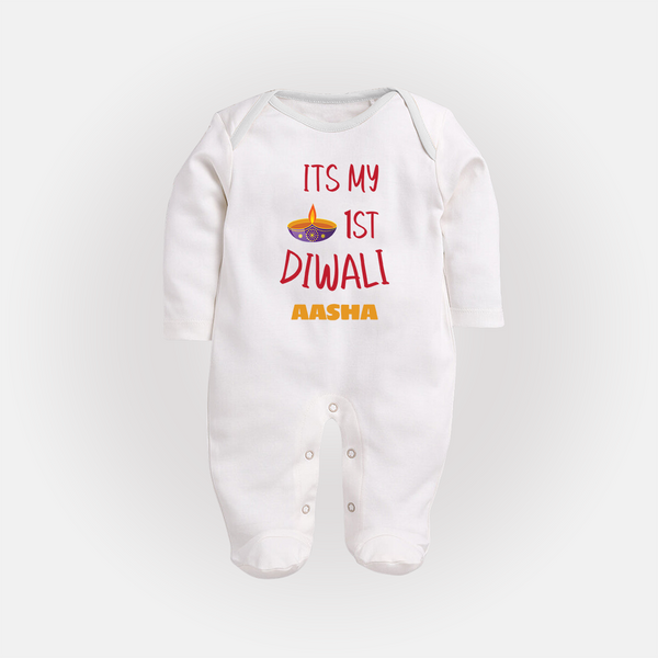 Happy Diwali | Lighting Up Our Lives Personalized Sleep Suit - WHITE - New Born (Chest 7.5")