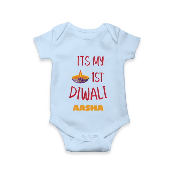 Happy Diwali | Lighting Up Our Lives Personalized Romper - BABY BLUE - New Born (Chest 14")