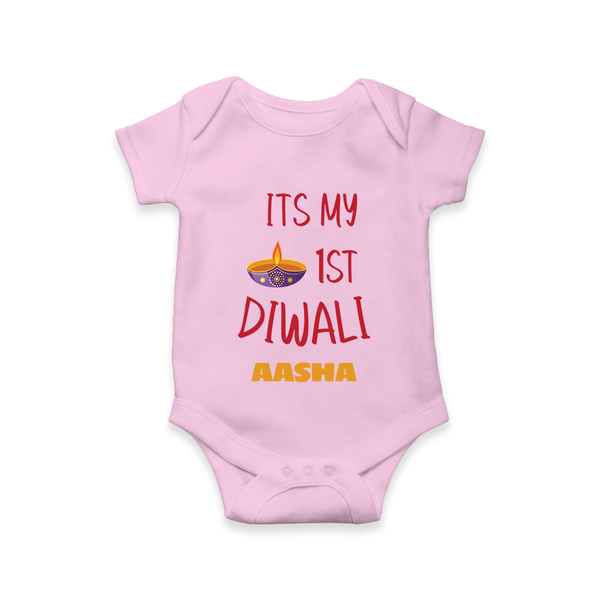 Happy Diwali | Lighting Up Our Lives Personalized Romper - BABY PINK - New Born (Chest 14")