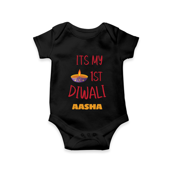 Happy Diwali | Lighting Up Our Lives Personalized Romper - BLACK - New Born (Chest 14")