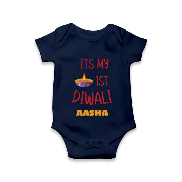 Happy Diwali | Lighting Up Our Lives Personalized Romper - NAVY BLUE - New Born (Chest 14")