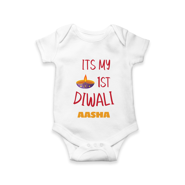 Happy Diwali | Lighting Up Our Lives Personalized Romper - WHITE - New Born (Chest 14")