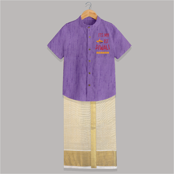 Happy Diwali | Lighting Up Our Lives Personalized Shirt And Dhoti - ROYAL PURPLE - 0 - 6 Months Old (Chest-23") (Dhoti length-14")