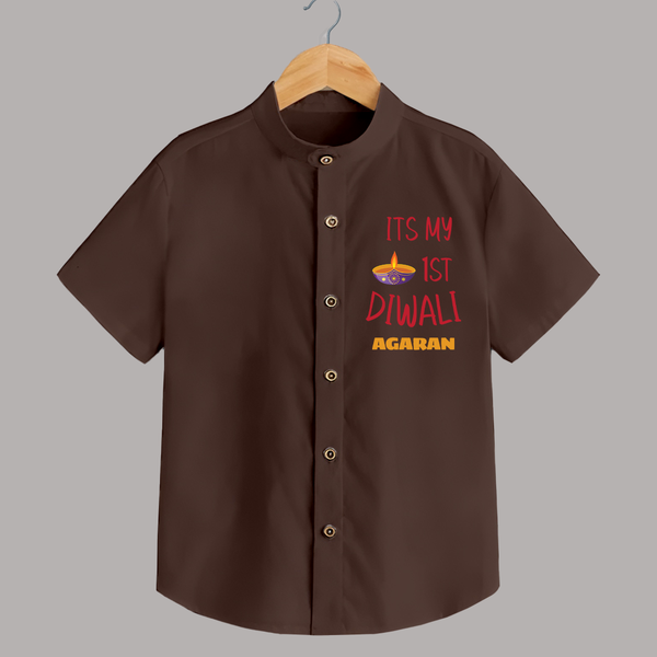 Happy Diwali | Lighting Up Our Lives Personalized Shirt - CHOCOLATE BROWN - 0 - 6 Months Old (Chest 23")