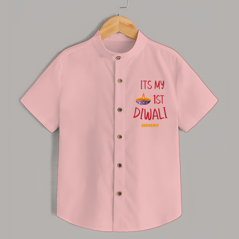 It's My First Diwali Personalized Shirt For kids - PEACH - 0 - 6 Months Old (Chest 23")