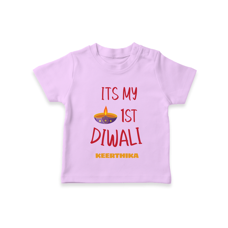 It's My First Diwali Personalized T-Shirt For kids - LILAC - 0-5 Months Old (Chest 17")