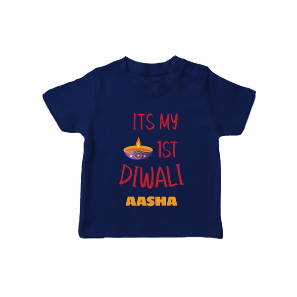 Happy Diwali | Lighting Up Our Lives Personalized T-Shirt - NAVY BLUE - 0-5 Months Old (Chest 17")
