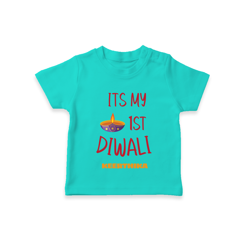 It's My First Diwali Personalized T-Shirt For kids - TEAL - 0-5 Months Old (Chest 17")