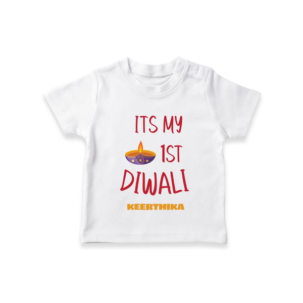 It's My First Diwali Personalized T-Shirt For kids - WHITE - 0-5 Months Old (Chest 17")