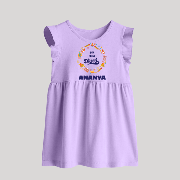 Happy Diwali | Explosively Cute Diwali Fun Baby Frock - LILAC - 0 - 3 Months Old (Chest 17")