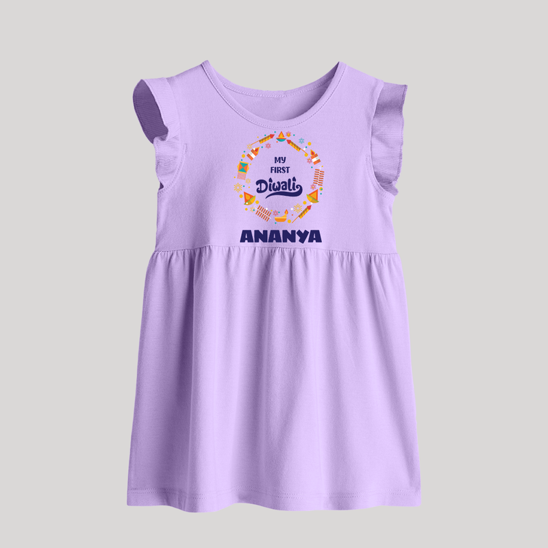 Happy Diwali | Explosively Cute Diwali Fun Baby Frock - LILAC - 0 - 3 Months Old (Chest 17")