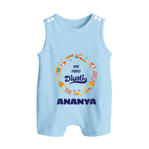 Happy Diwali | Explosively Cute Diwali Fun Romper Suit - BABY BLUE - 0 - 5 Months Old (Chest 18")