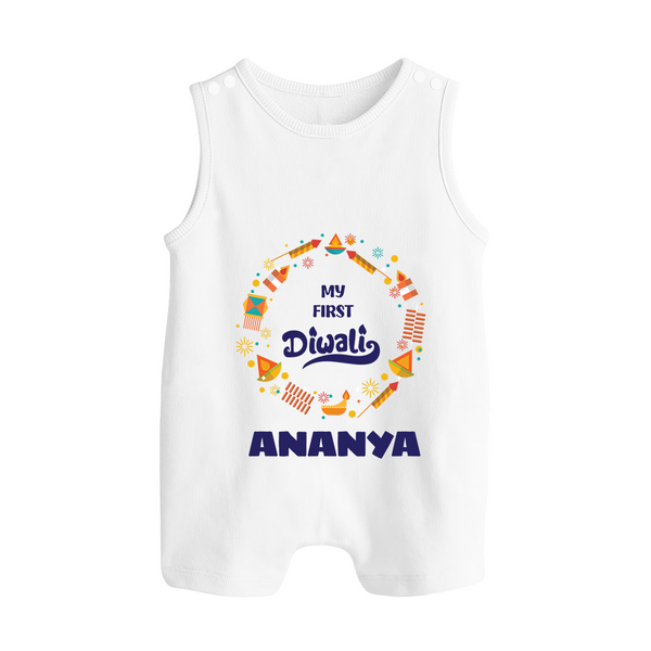 Happy Diwali | Explosively Cute Diwali Fun Romper Suit - WHITE - 0 - 5 Months Old (Chest 18")