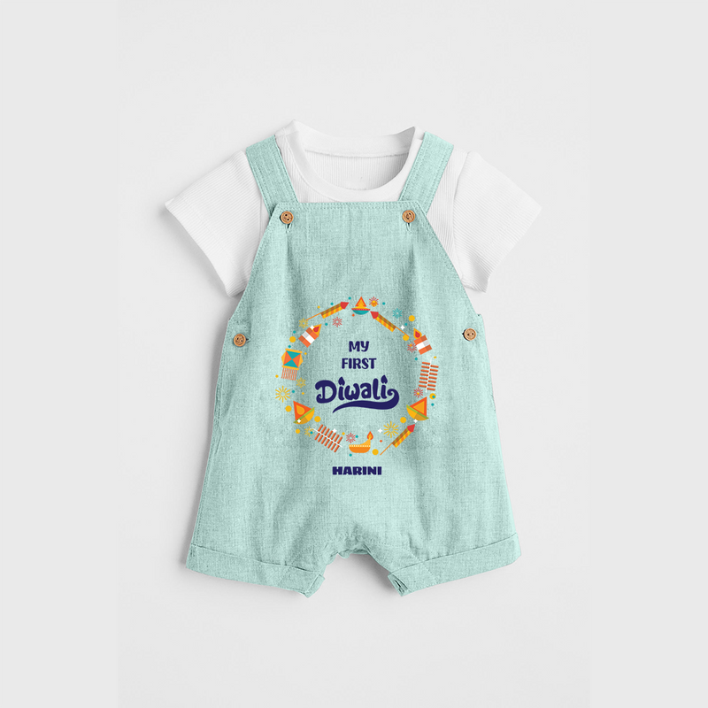 Customized My First Diwali Dungaree Set For Kids - ARCTIC BLUE - 0 - 5 Months Old (Chest 18")