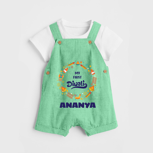 Happy Diwali | Explosively Cute Diwali Fun Dungaree Set - GREEN - 0 - 5 Months Old (Chest 18")