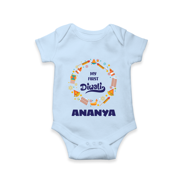 Happy Diwali | Explosively Cute Diwali Fun Romper - BABY BLUE - New Born (Chest 14")