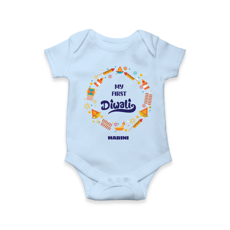 Customized My First Diwali Romper For Kids - BABY BLUE - 0 - 3 Months Old (Chest 16")