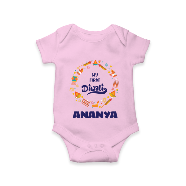 Happy Diwali | Explosively Cute Diwali Fun Romper - BABY PINK - New Born (Chest 14")
