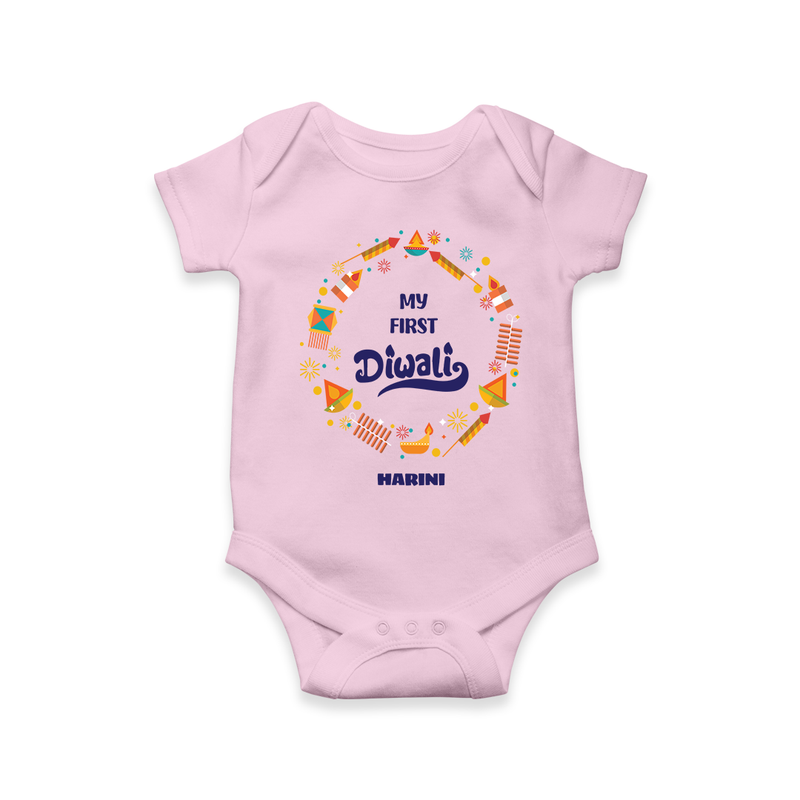 Customized My First Diwali Romper For Kids - BABY PINK - 0 - 3 Months Old (Chest 16")