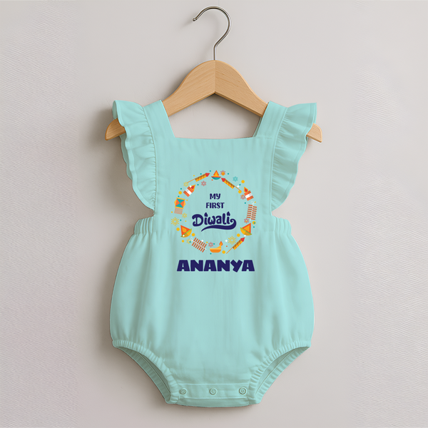 Happy Diwali | Explosively Cute Diwali Fun Romper Frock - MINT GREEN - 0 - 3 Months Old (Chest 19")