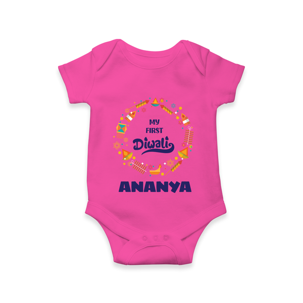 Happy Diwali | Explosively Cute Diwali Fun Romper - HOT PINK - New Born (Chest 14")