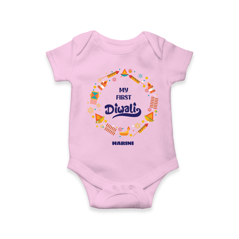 Customized My First Diwali Romper For Kids - PINK - 0 - 3 Months Old (Chest 16")