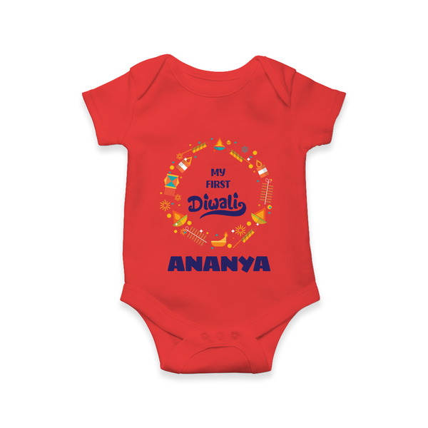 Happy Diwali | Explosively Cute Diwali Fun Romper - RED - New Born (Chest 14")