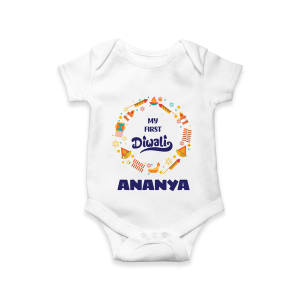 Happy Diwali | Explosively Cute Diwali Fun Romper - WHITE - New Born (Chest 14")