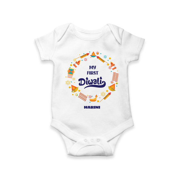 Customized My First Diwali Romper For Kids - WHITE - 0 - 3 Months Old (Chest 16")