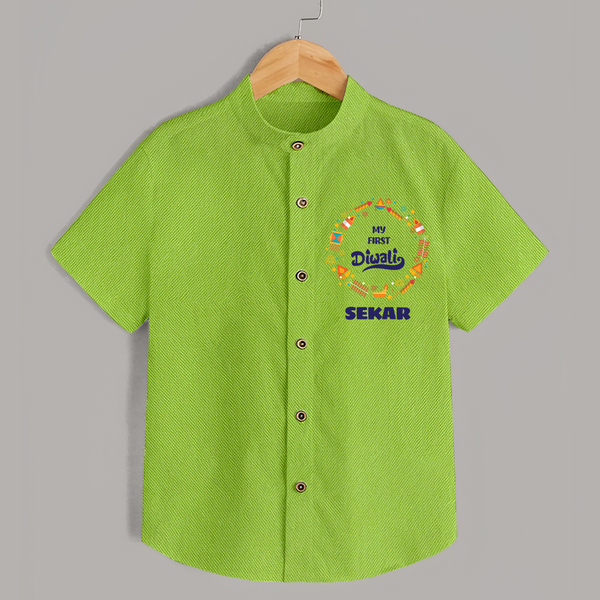 Happy Diwali | Explosively Cute Diwali Fun Shirt - LIME GREEN - 0 - 6 Months Old (Chest 23")