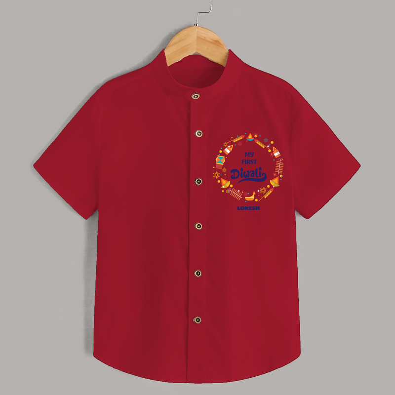 Customized My First Diwali Shirt For Kids - RED - 0 - 6 Months Old (Chest 23")