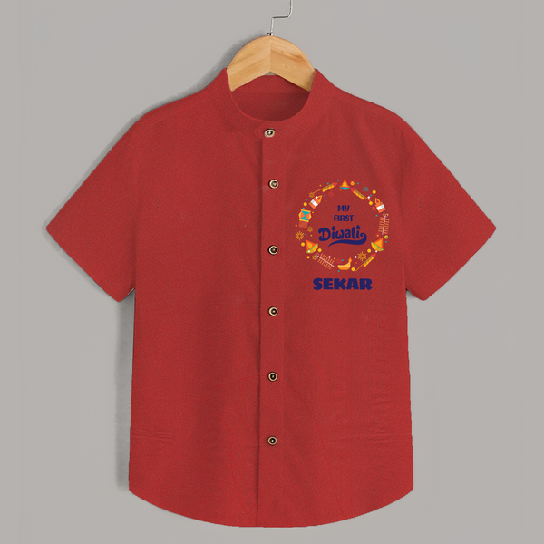 Happy Diwali | Explosively Cute Diwali Fun Shirt - RED - 0 - 6 Months Old (Chest 23")