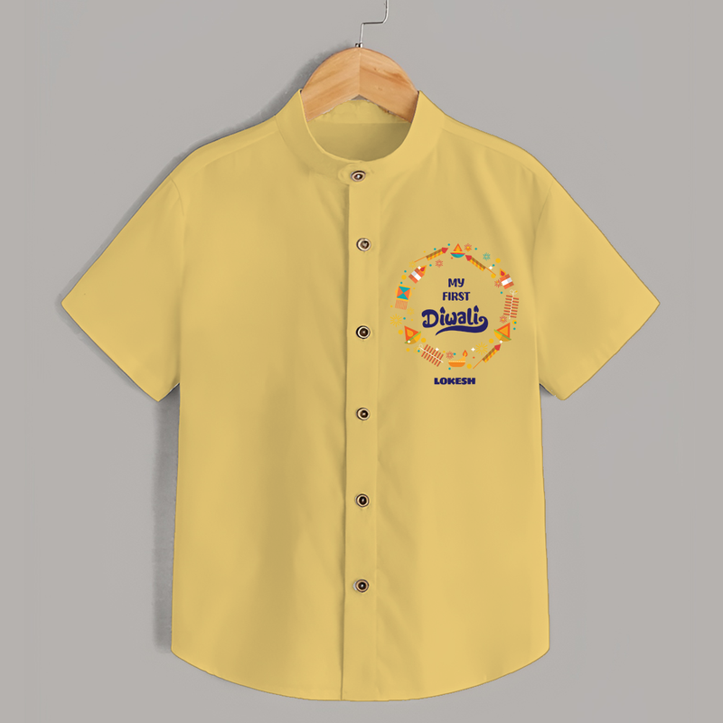 Customized My First Diwali Shirt For Kids - YELLOW - 0 - 6 Months Old (Chest 23")