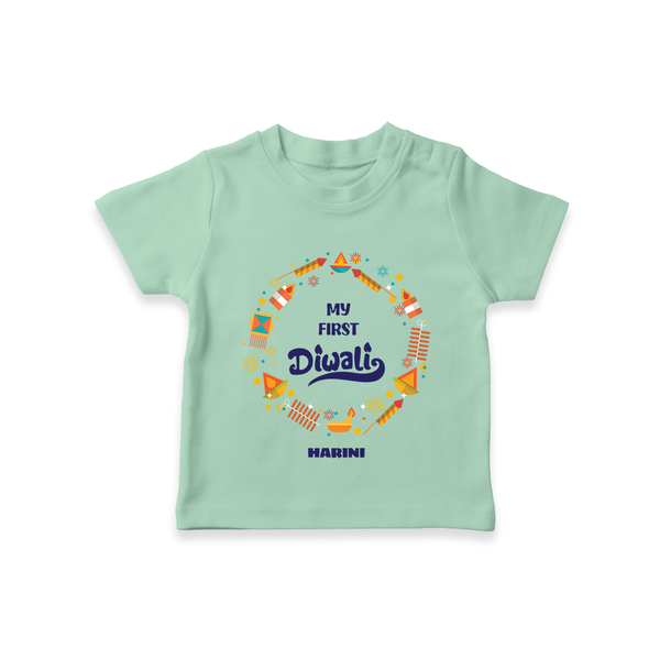 Customized My First Diwali T-Shirt For Kids - MINT GREEN - 0-5 Months Old (Chest 17")