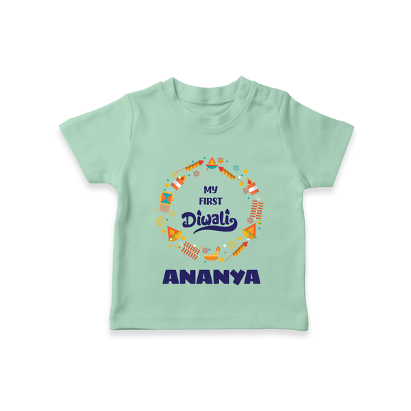 Happy Diwali | Explosively Cute Diwali Fun T-Shirt - MINT GREEN - 0-5 Months Old (Chest 17")