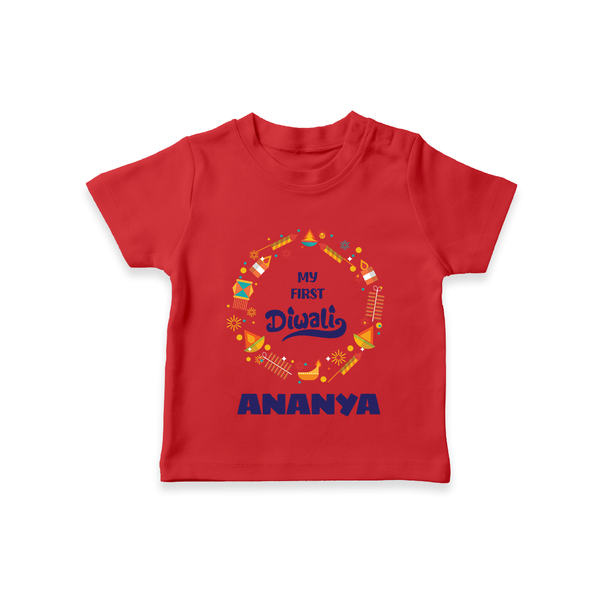 Happy Diwali | Explosively Cute Diwali Fun T-Shirt - RED - 0-5 Months Old (Chest 17")