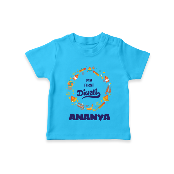 Happy Diwali | Explosively Cute Diwali Fun T-Shirt - SKY BLUE - 0-5 Months Old (Chest 17")