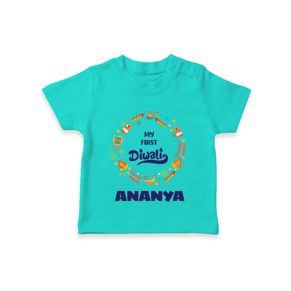 Happy Diwali | Explosively Cute Diwali Fun T-Shirt - TEAL - 0-5 Months Old (Chest 17")