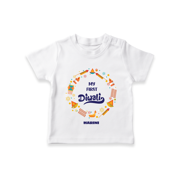 Customized My First Diwali T-Shirt For Kids - WHITE - 0-5 Months Old (Chest 17")