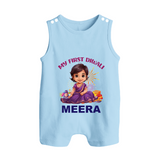 Happy Diwali | Tiny Diya Glow Celebration Romper Suit - BABY BLUE - 0 - 5 Months Old (Chest 18")