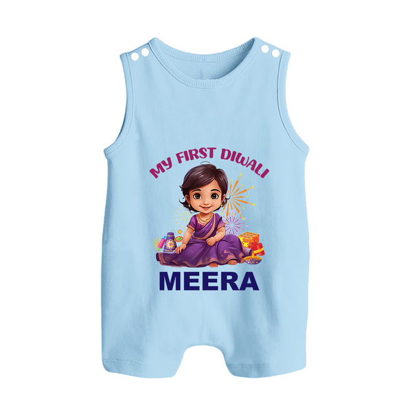 Happy Diwali | Tiny Diya Glow Celebration Romper Suit - BABY BLUE - 0 - 5 Months Old (Chest 18")