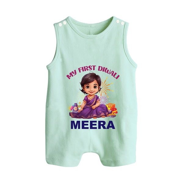 Happy Diwali | Tiny Diya Glow Celebration Romper Suit - MINT GREEN - 0 - 5 Months Old (Chest 18")